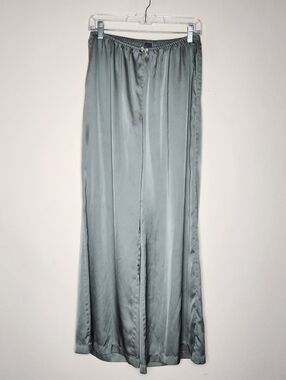 Auden Womens Medium Satin Like Green Wide Leg High Rise Pockets Pajama Pants